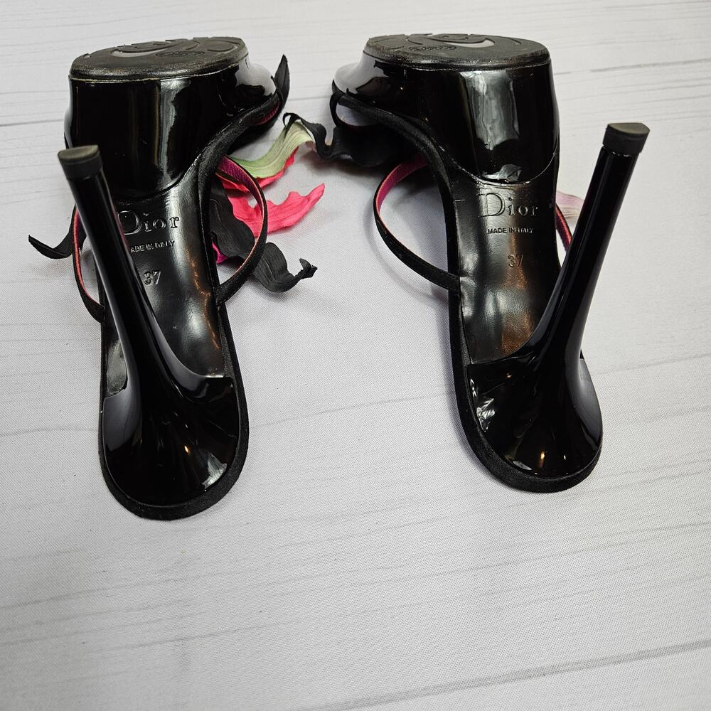 Y2k Dior Heels Hawaii Glamour Mules Black Satin Flower Detail Rare - Size 37 EU - Picture 10 of 16